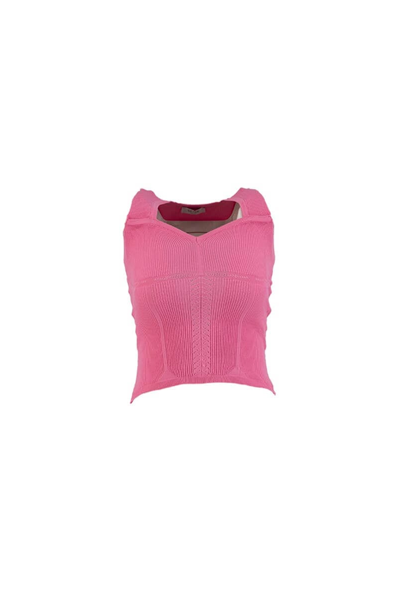 Pembe Kalın Askılı Kalp Yaka TrikoST070S80235001