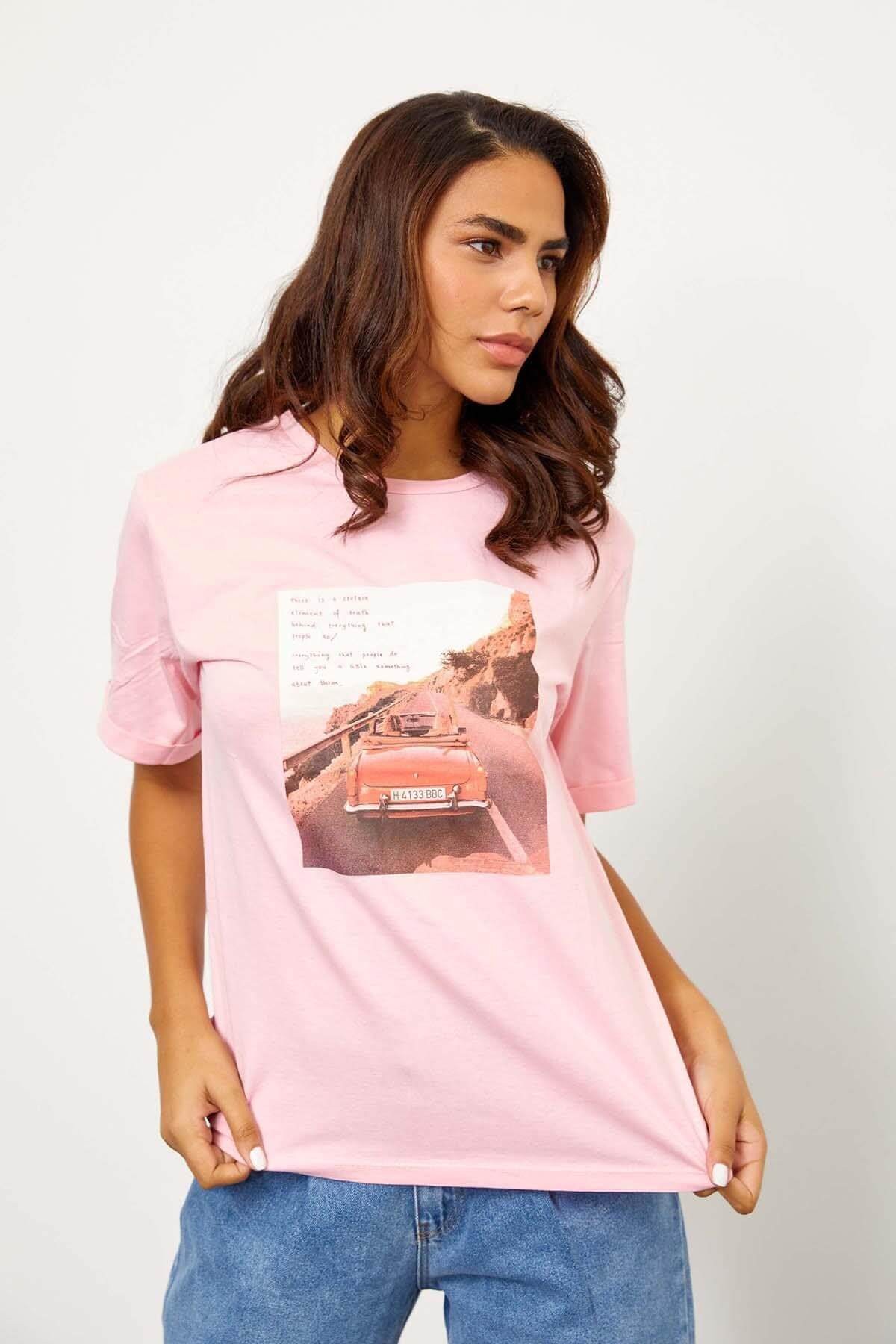 Pembe Kısa Kol Baskılı T-ShirtST060S71243004