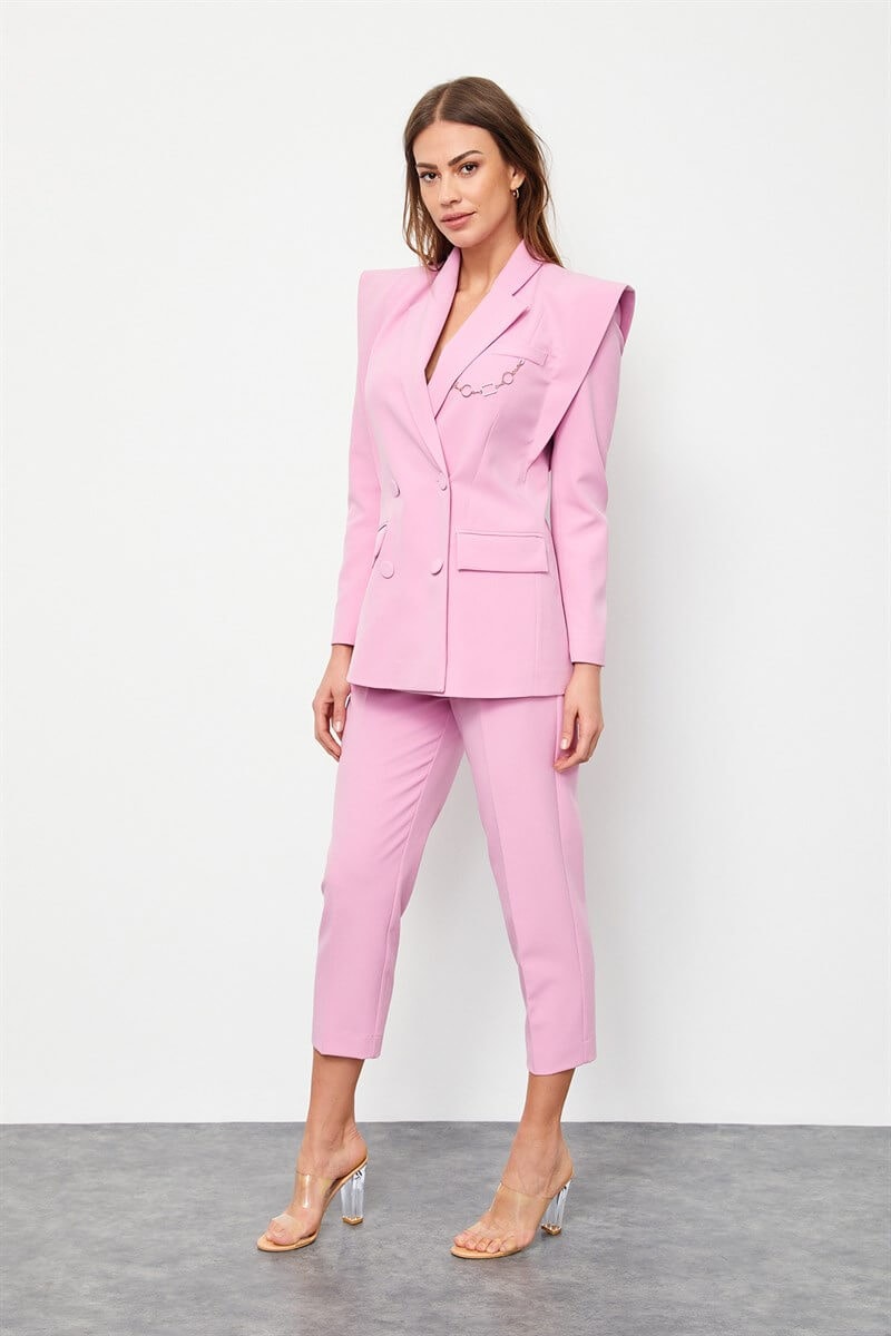Pembe Sivri Omuzlu Kruvaze CeketST060S9022801
