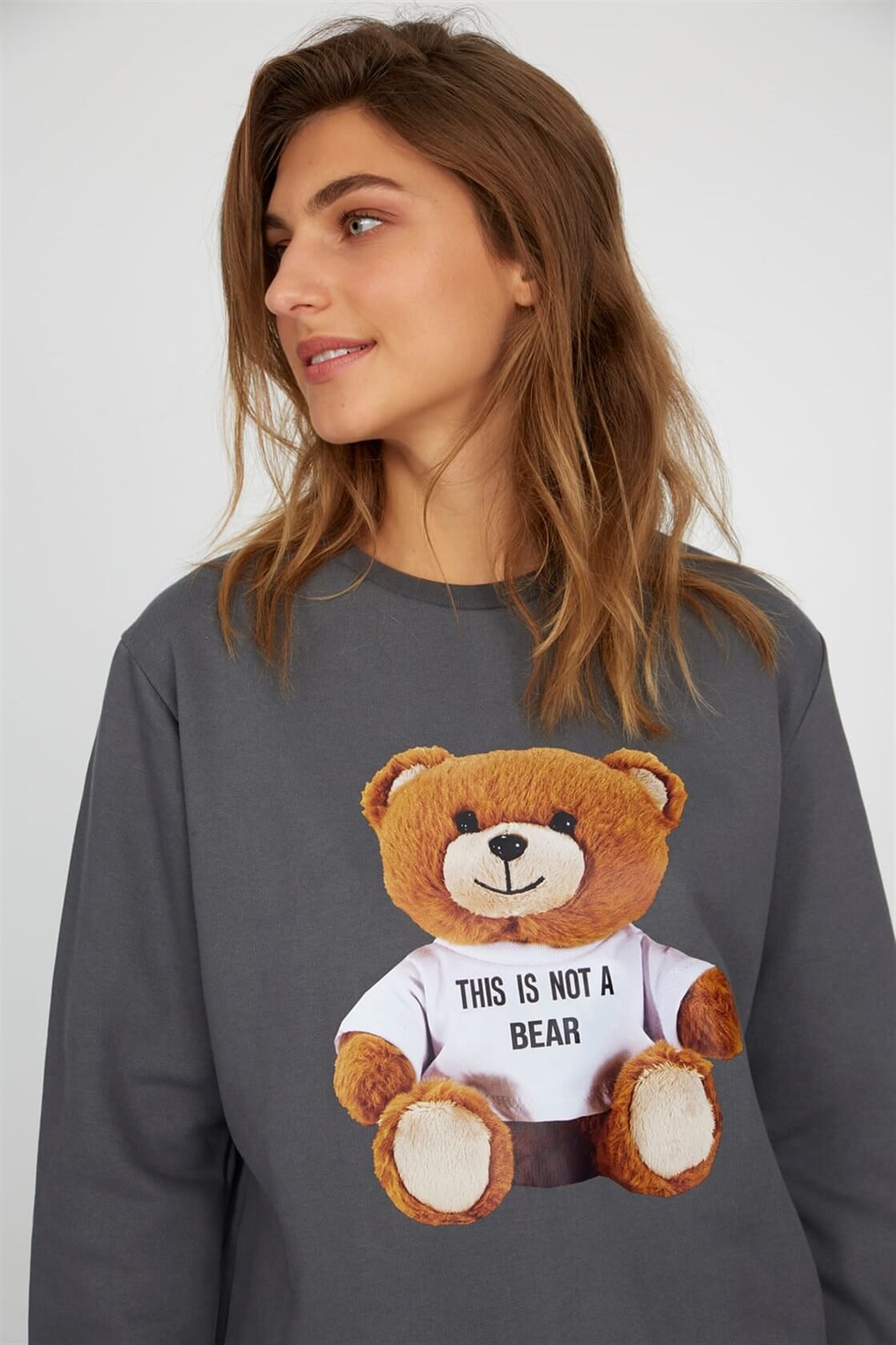 Petrol Bisiklet Yaka Baskılı Uzun Kol SweatshirtST050W7203701
