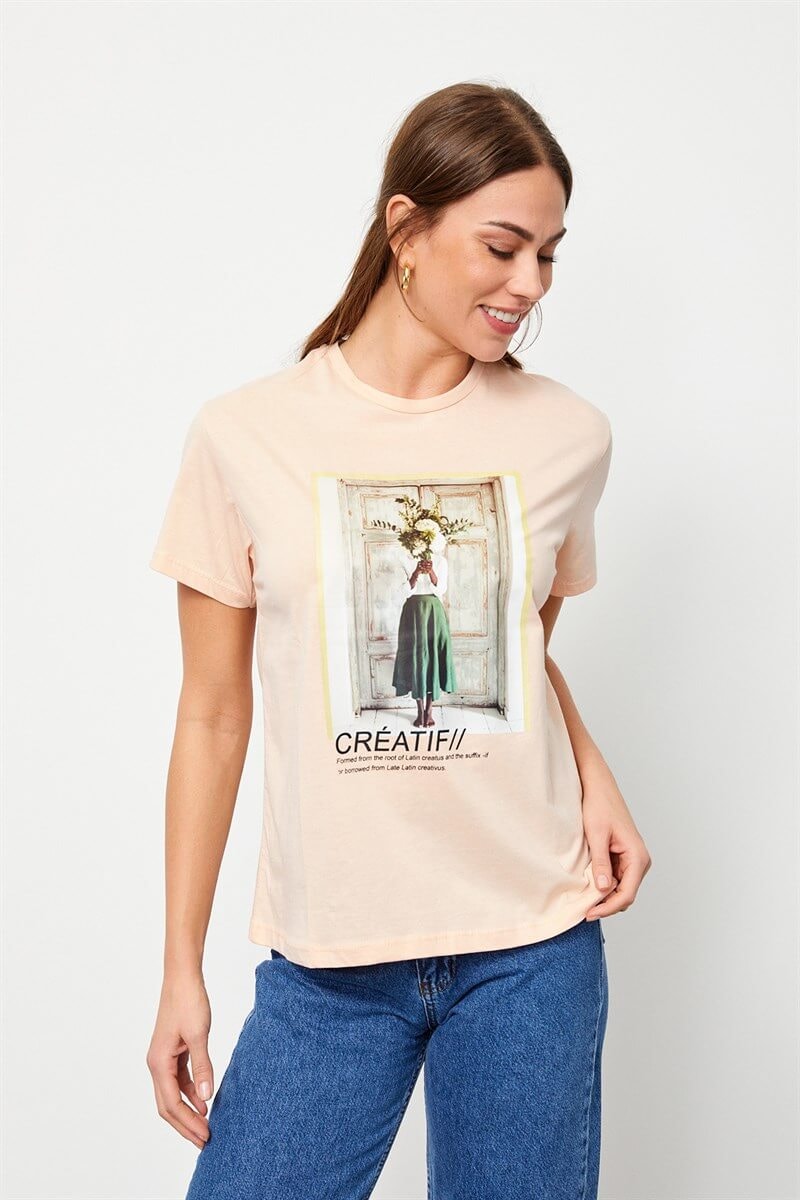 Pudra Baskılı Kısa Kol T-ShirtST060S7115701