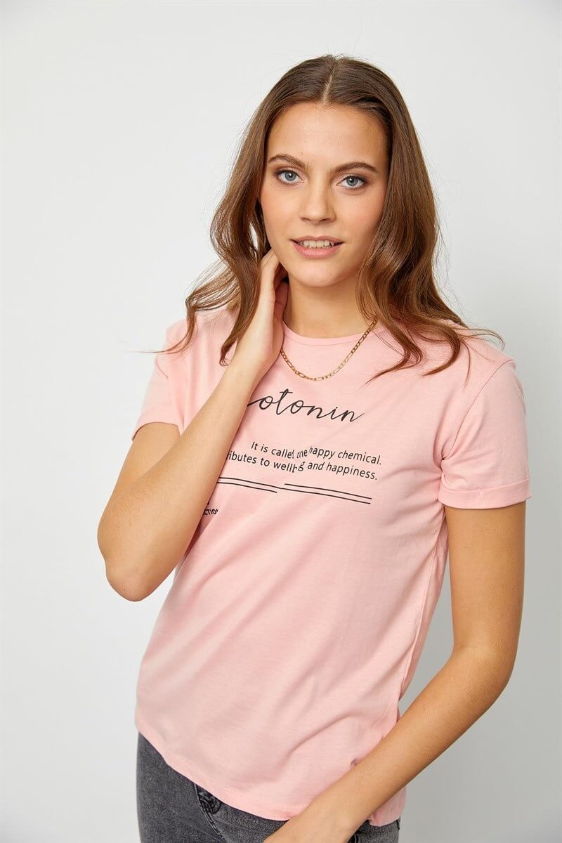 Pudra Slogan Baskılı T-ShirtST060S71190008