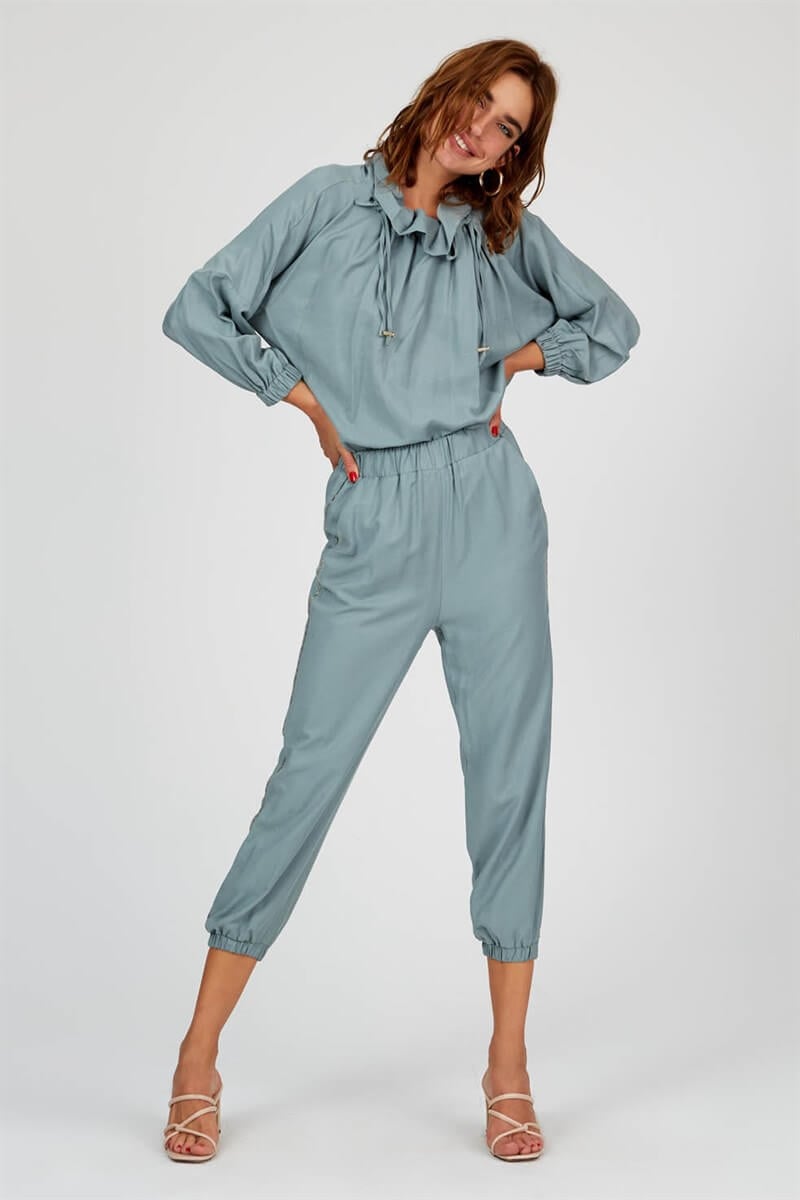 Puslu Yeşil Normal Bel Normal Paça Pantolon
