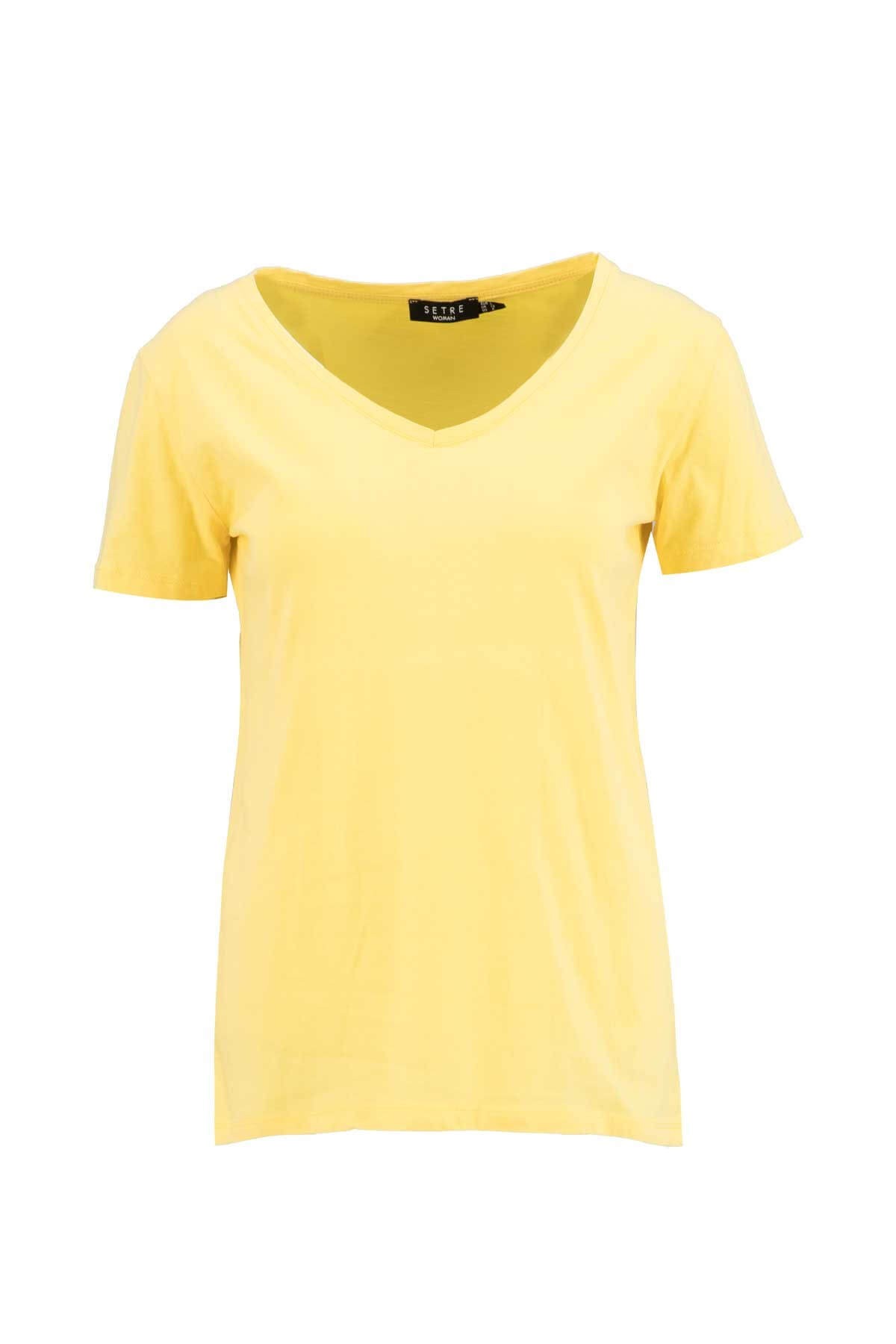 Sarı  V Yaka Kısa Kol Yanları Yırtmaçlı Pamuk T-ShirtST040S710691