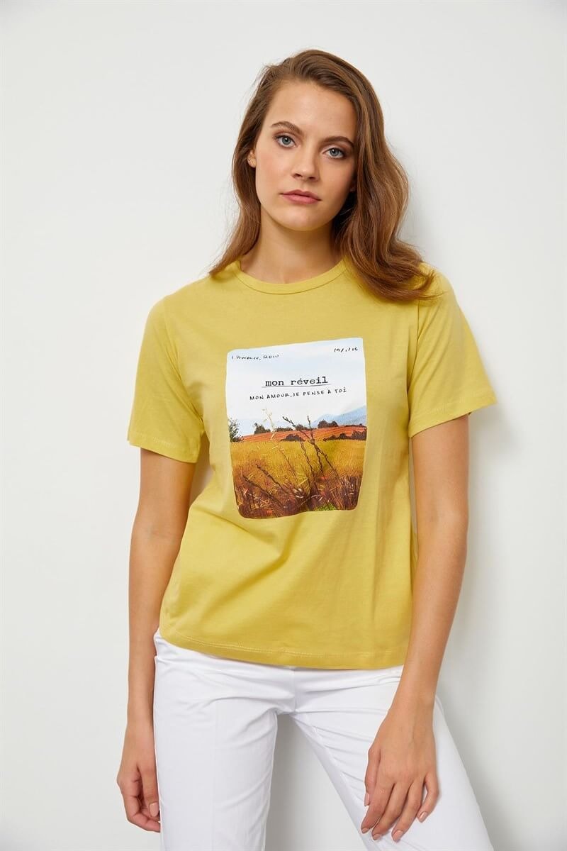 Sarı Baskılı Kısa Kol T-ShirtST060S71190011