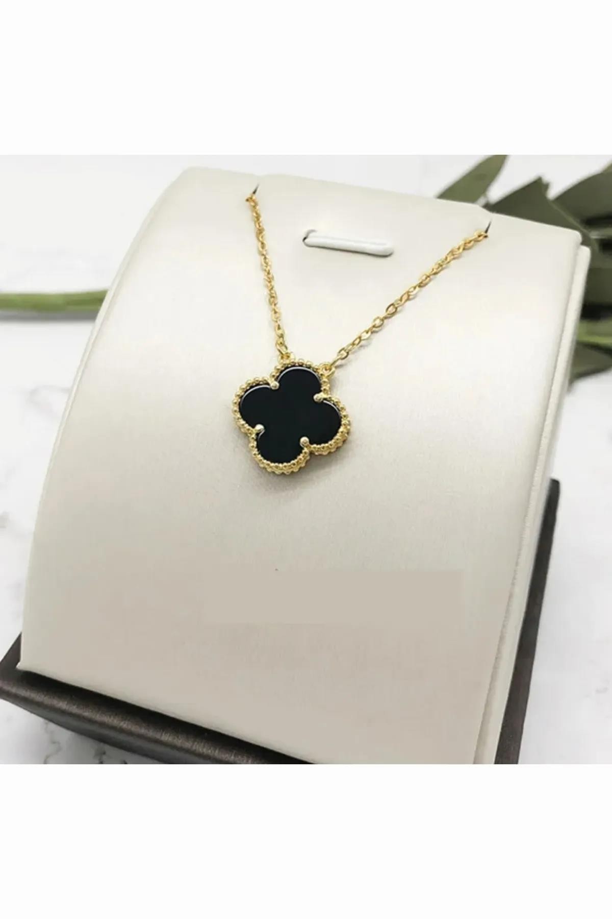 Açık Gri Van Cleef Çelik Vintage Alhambra Model Siyah Mineli Altın Zincir Tek Motif Kolye Kadın Kategorisiz modelleri