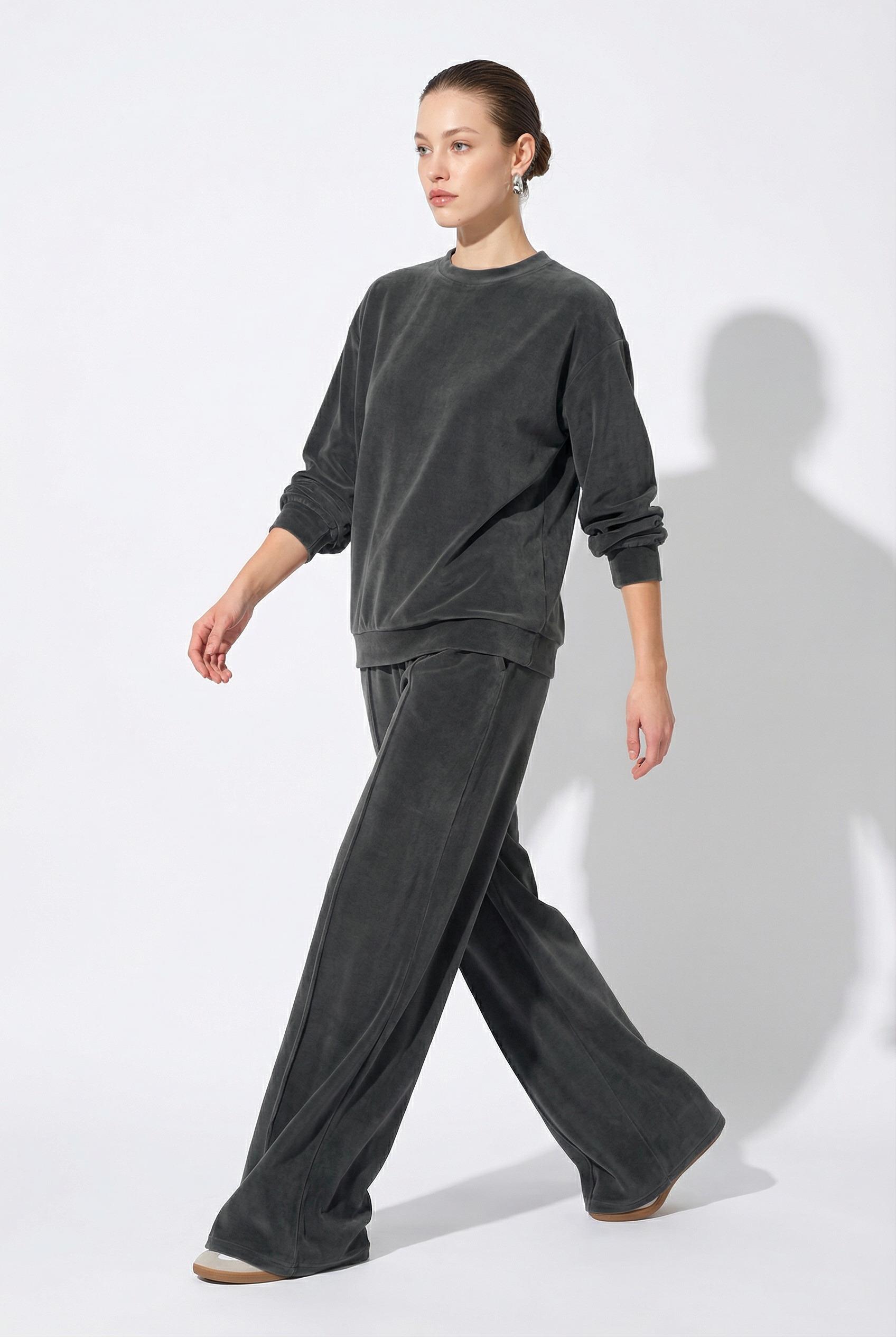 Antrasit Kol Ve Belden Lastik Detaylı Rahat Kesim Sweatshirt