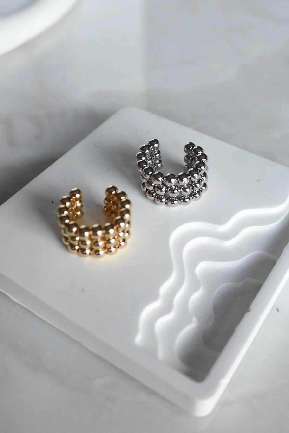 Beyaz Üç Sıra Topçuk Gümüş Kaplama Ear Cuff Kıkırdak Küpe Kadın Kategorisiz modelleri