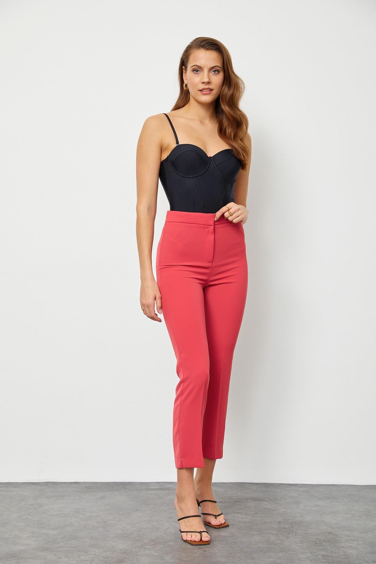 Paradise Pink Normal Waist Pencil Fabric Pants