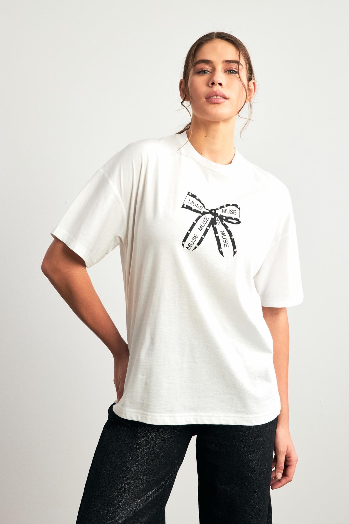Ekru 2YB4CTS0436 T-SHIRT Kadın T-Shirt modelleri