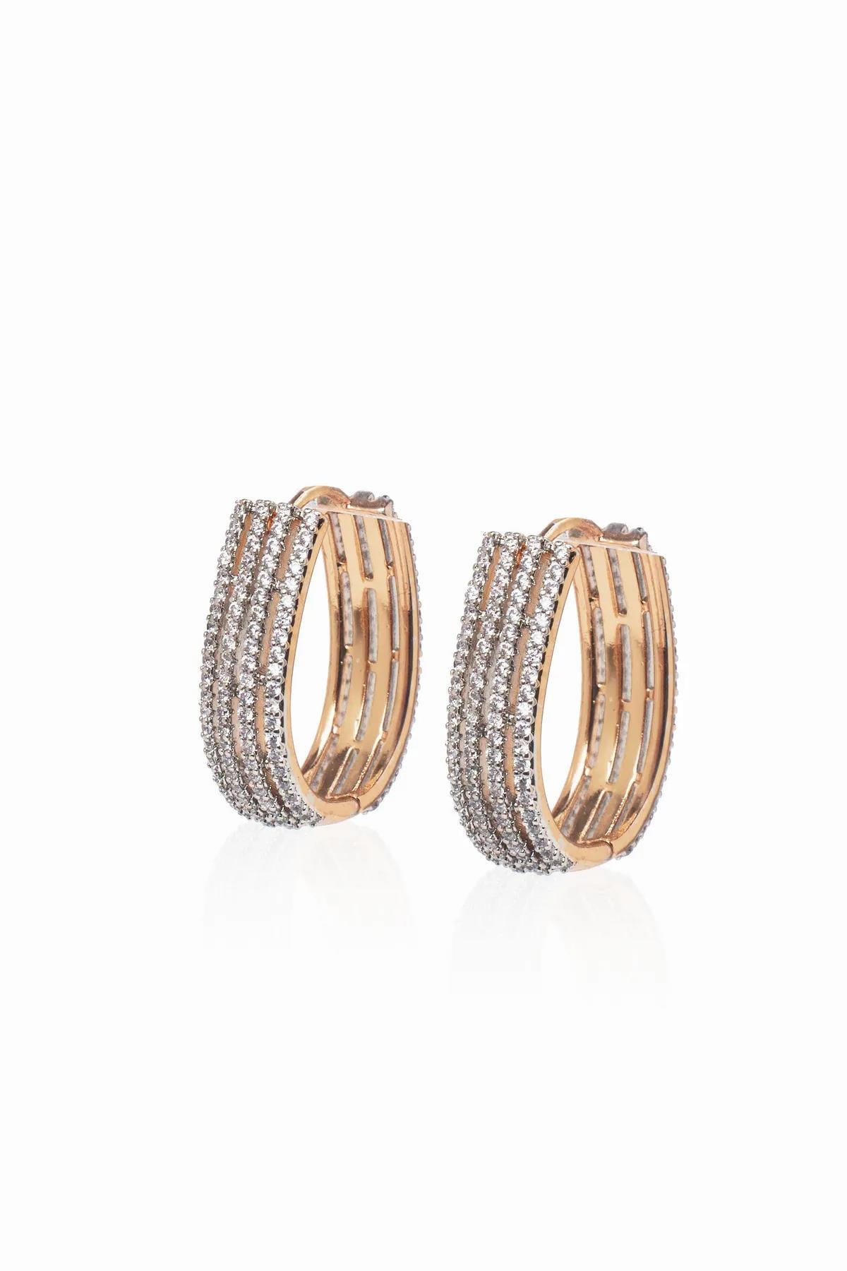 Ekru Çift Yönlü Zirkon Taş Kaplı Rose Gold Halka Küpe 25mm Kadın Kategorisiz modelleri