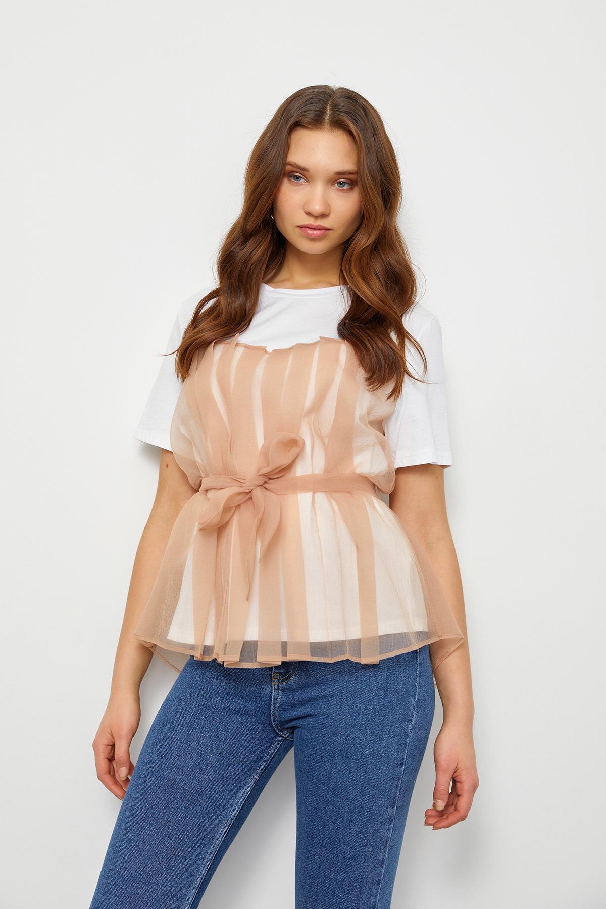 Ekru-Somon 1YM2CTS0087 T-SHIRT Kadın T-Shirt modelleri