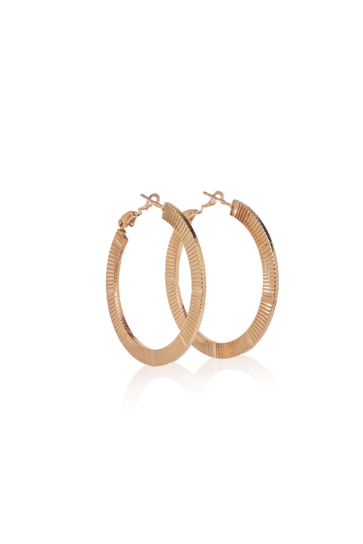 Ekru Tırtık Detaylı Rose Gold Yassı Halka Küpe 40mm Kadın Kategorisiz modelleri