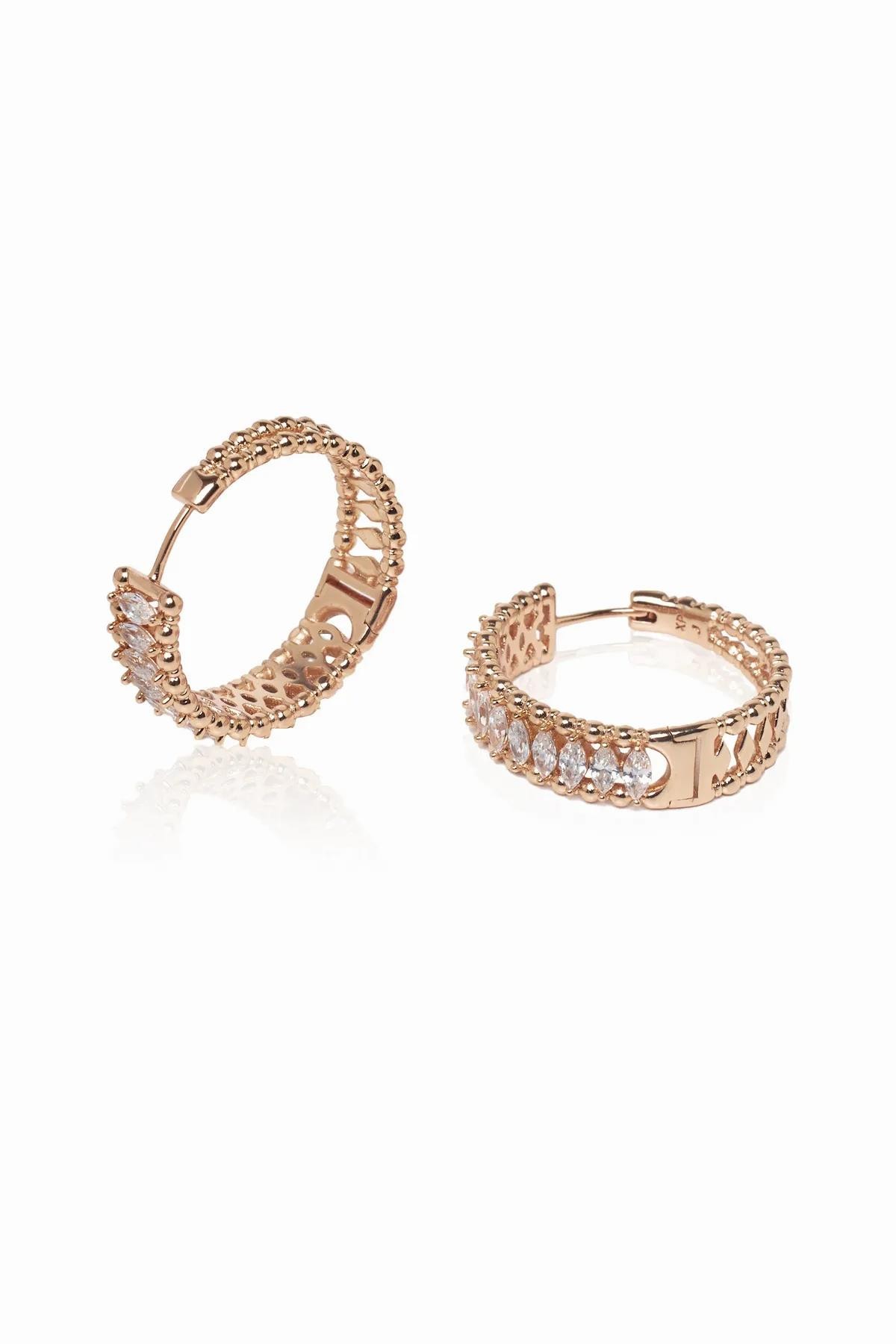 Ekru Vıp Seri Mekik Taş Rose Gold Halka Küpe 25mm Kadın Küpe modelleri