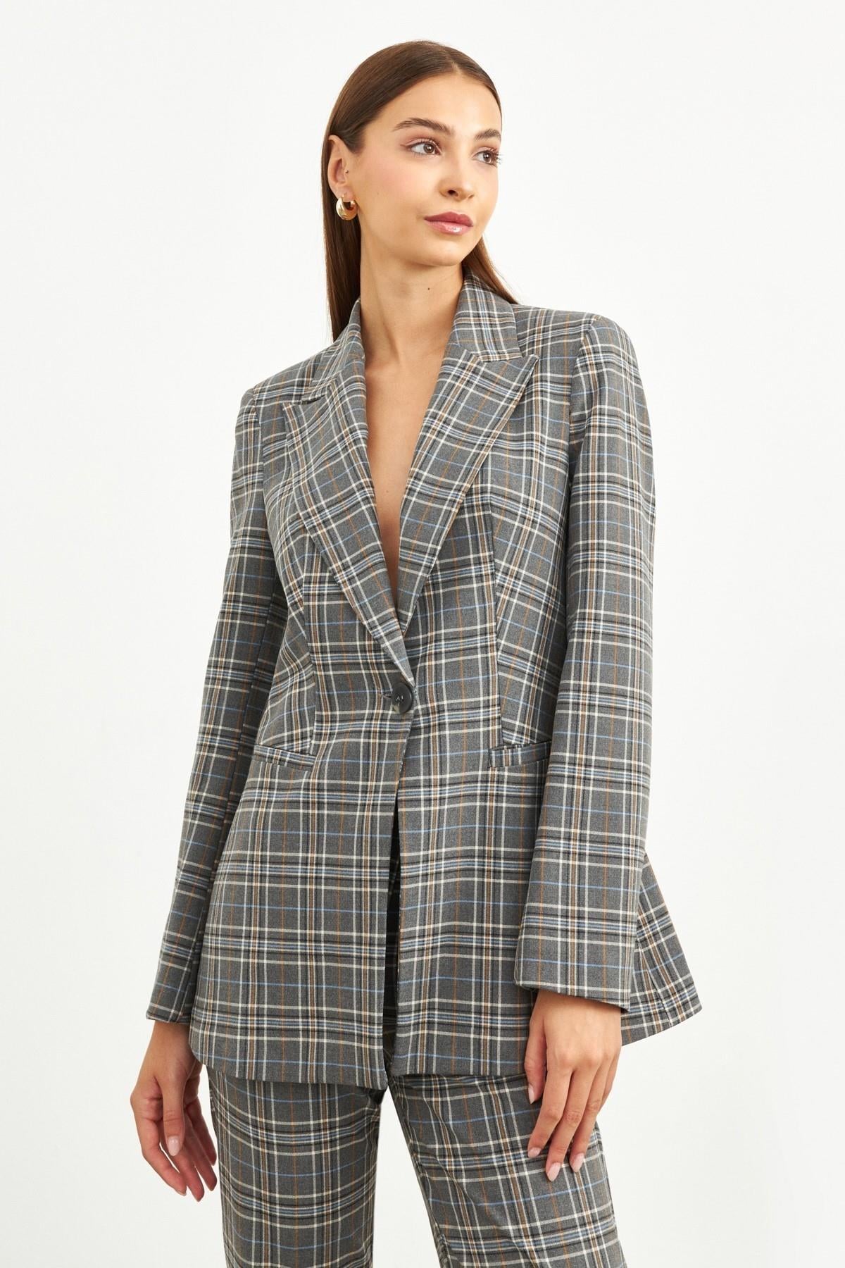 Gri Ekose Blazer Pantolon Takım