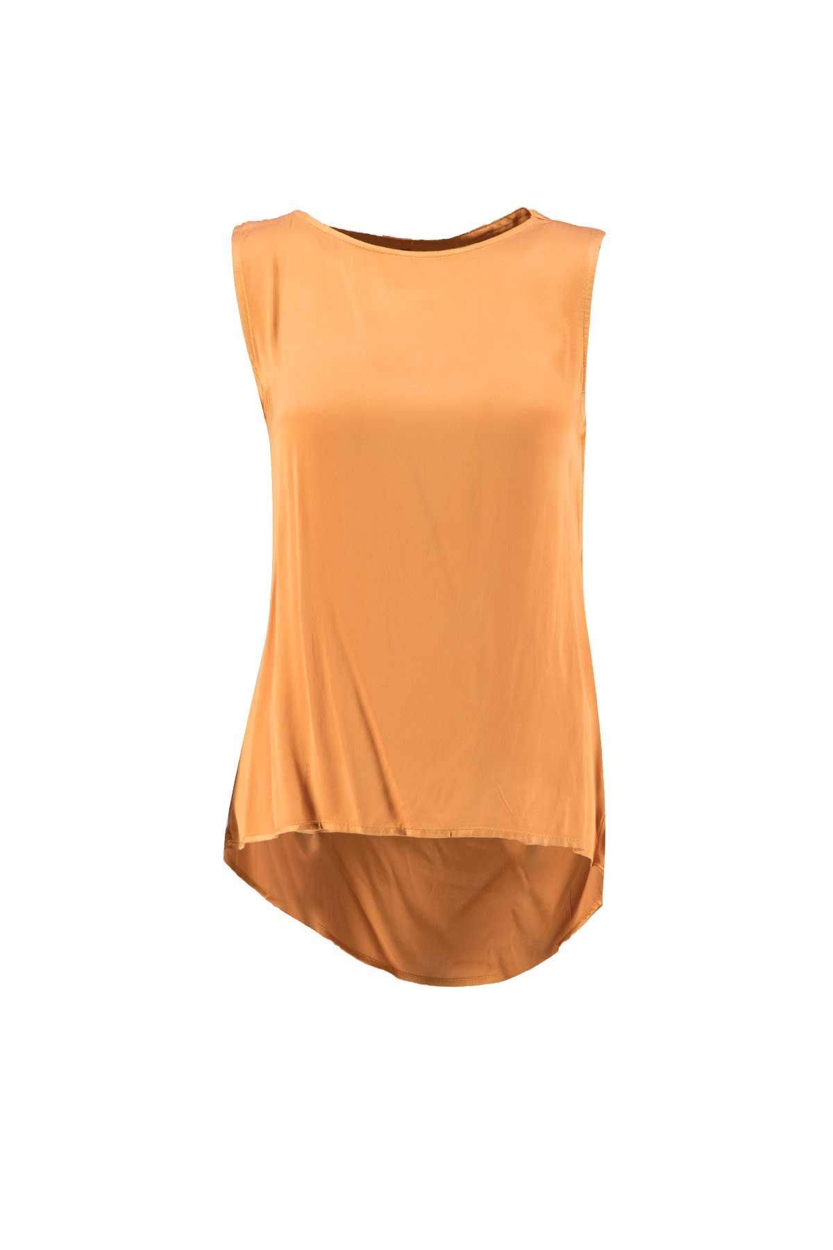 Apricot Sleeveless Satin Blouse