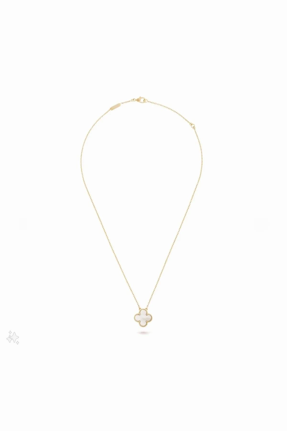 Kırık Beyaz Van Cleef Çelik Vintage Alhambra Model Beyaz Mineli Altın Zincir Tek Motif İthal Kolye Kadın Kategorisiz modelleri
