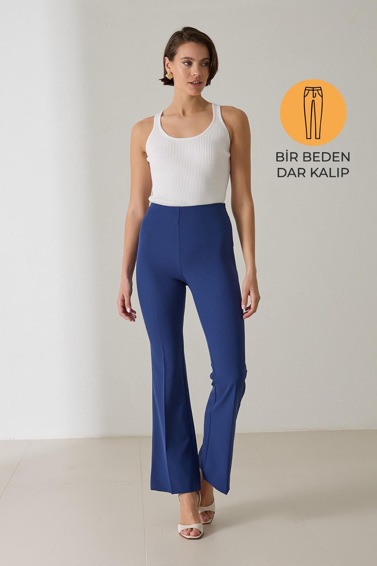 Lacivert Dar Kalıp Bol Paça Pantolon