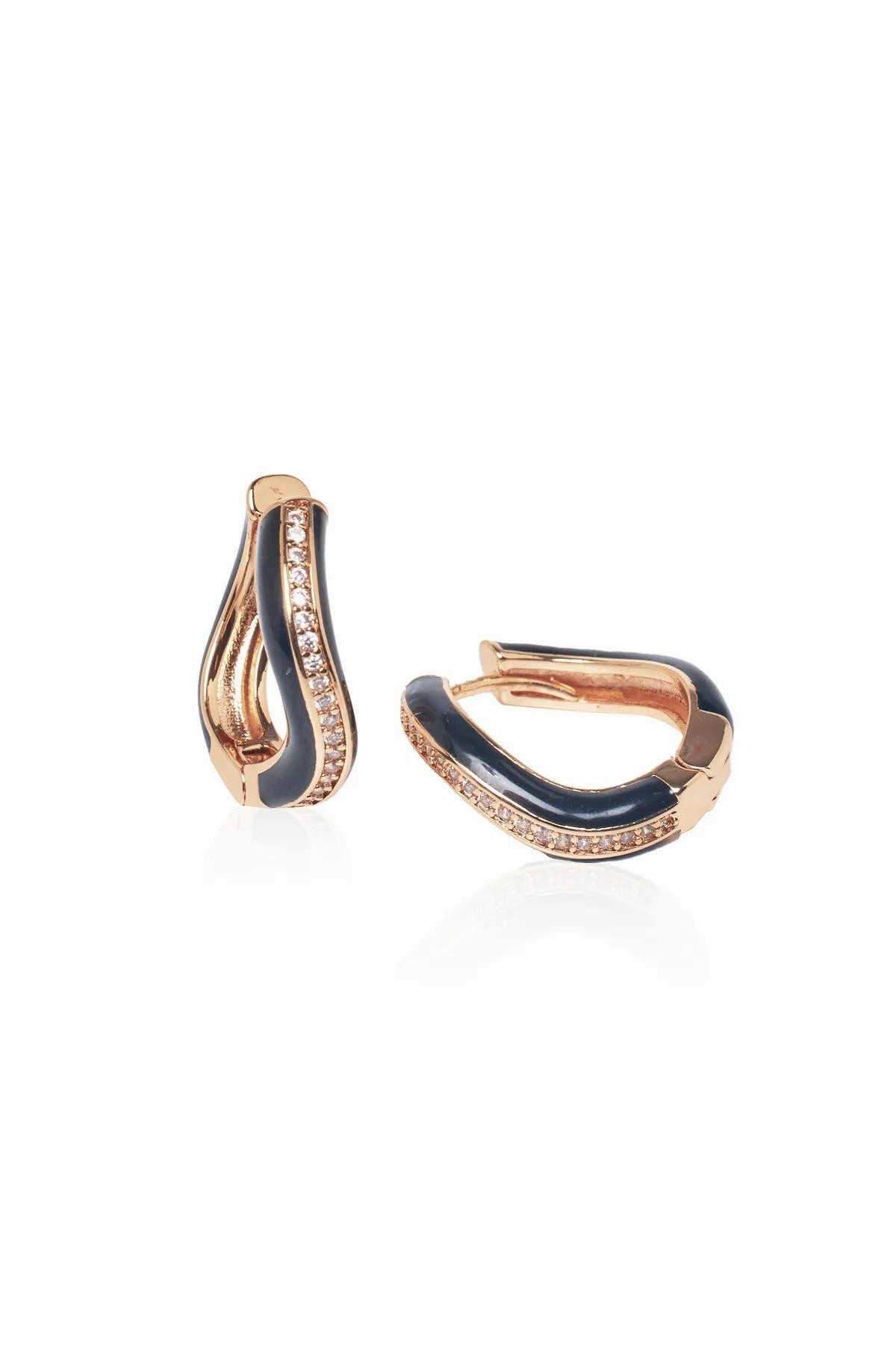 Mavi Gri Vıp Seri Rose Gold Kaplama Siyah Mineli Taşlı Halka Küpe Kadın Kategorisiz modelleri