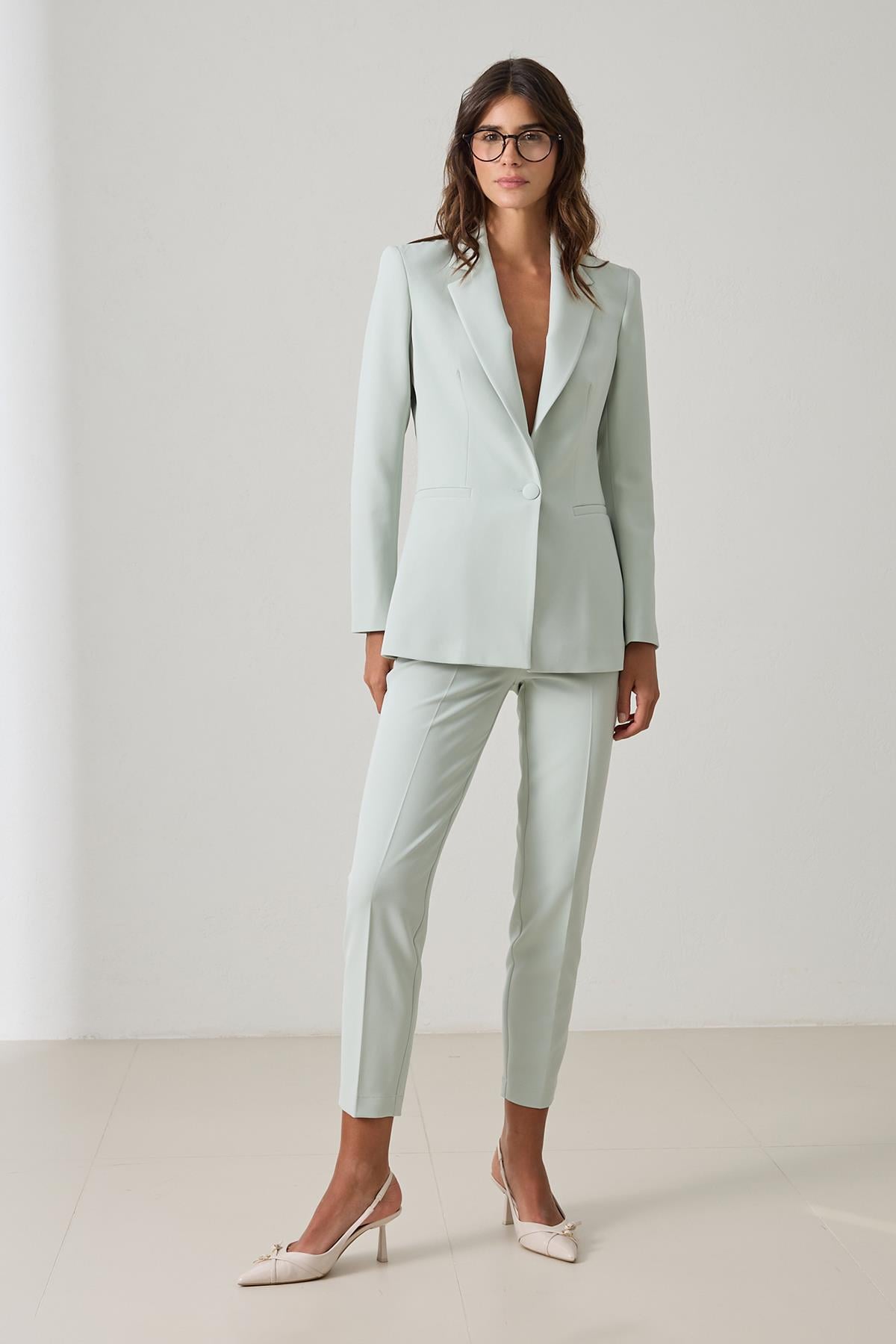 Mint Tek Düğmeli Uzun Kollu Blazer Ceket Kadın Kategorisiz modelleri