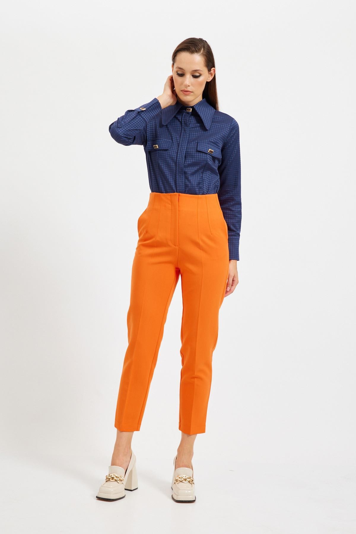 Oranj Yüksek Bel Dar Paça Kalıp Pantolon Kadın Pantolon modelleri