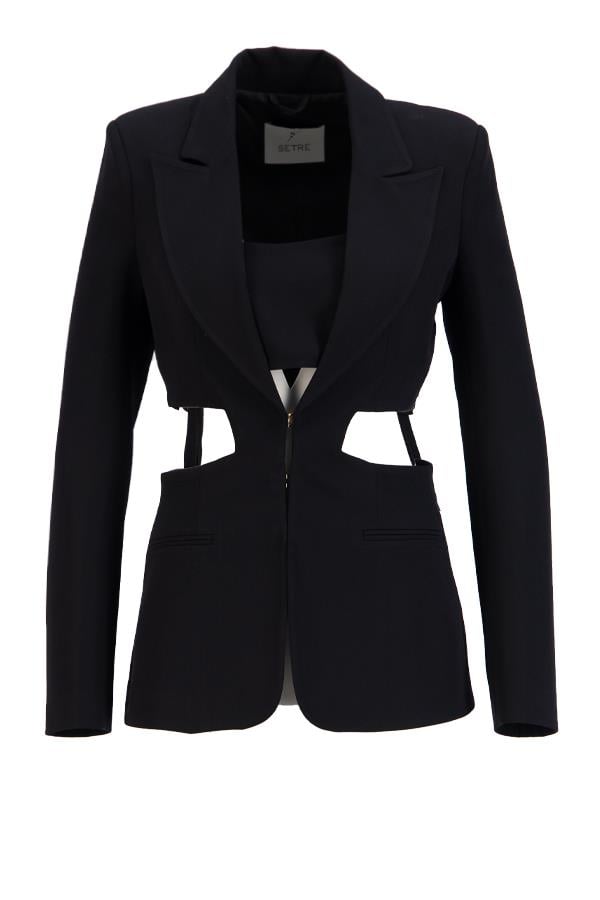 Siyah Pencere Detaylı Blazer Ceket Kadın Ceket modelleri