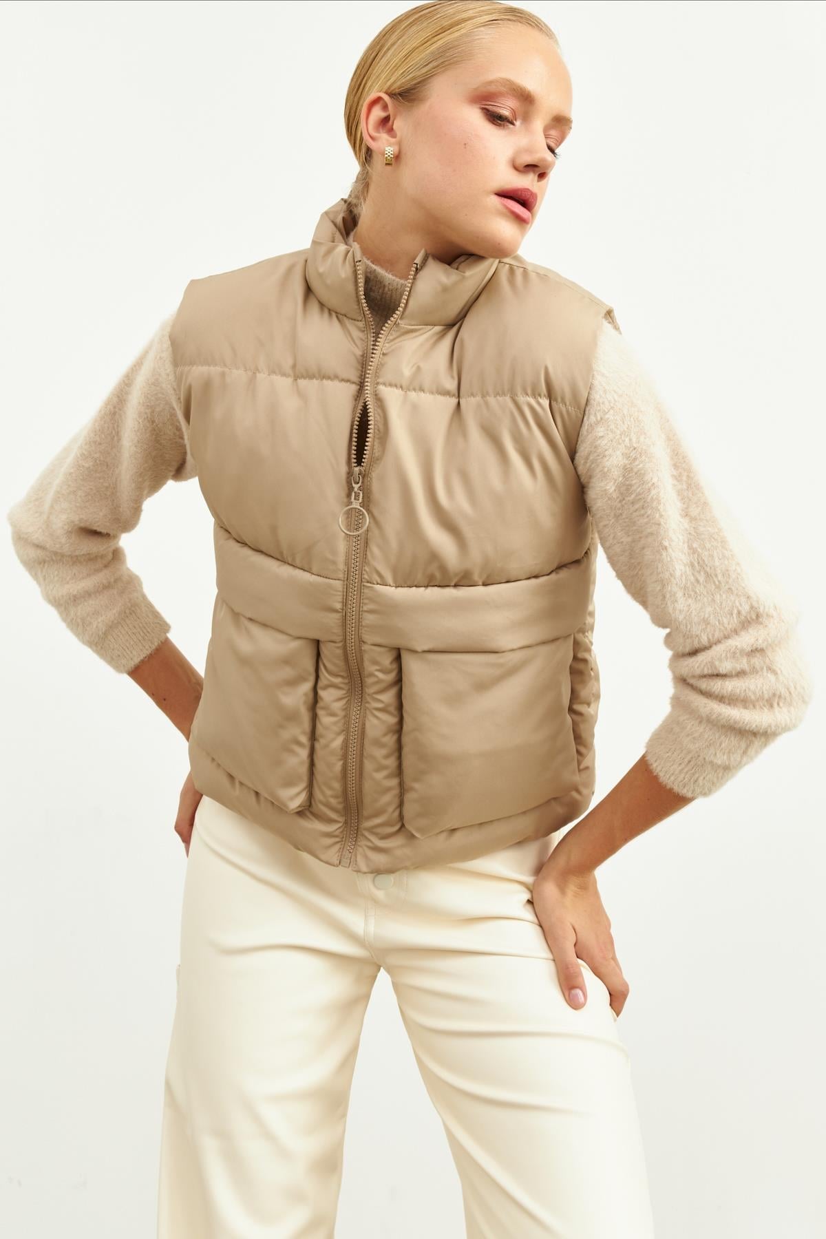 Vizon Cep Detaylı Şişme Yelek Kadın Yelek modelleri