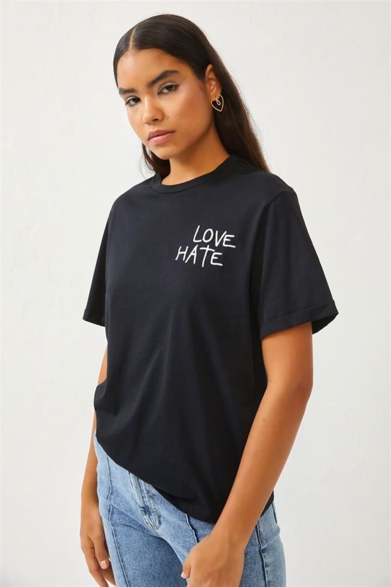 Siyah Baskılı Bisiklet Yaka T-ShirtST060S71276002