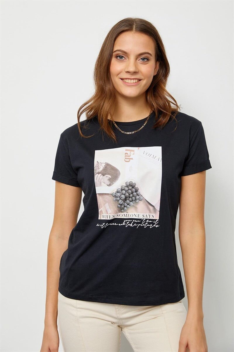 Siyah Baskılı Kısa Kol T-ShirtST060S71190006