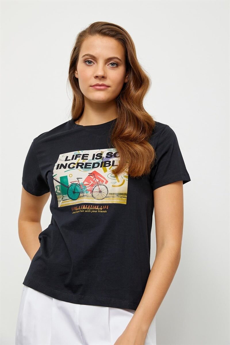 Siyah Baskılı Kısa Kol T-ShirtST060S71190009