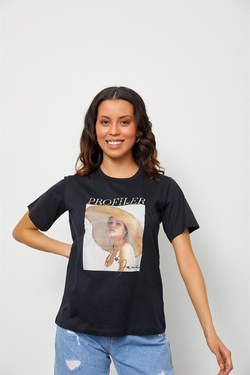 Siyah Baskılı Kısa Kol T-ShirtST060S71190016