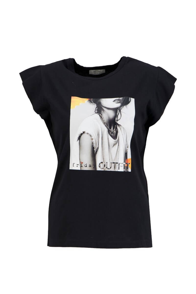 Siyah Bisiklet Yaka Baskılı T-ShirtST060S71176003