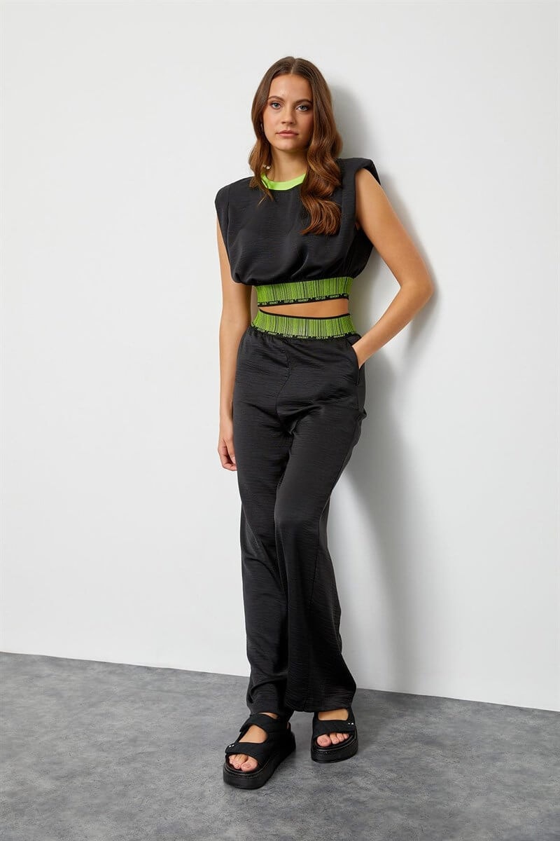 Siyah Crop Bluz Palazzo Pantolon TakımST060S60085001