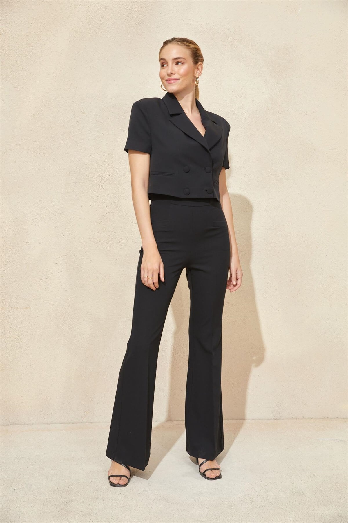 Siyah Crop Ceket Yüksek Bel Pantolon TakımST060S90298002