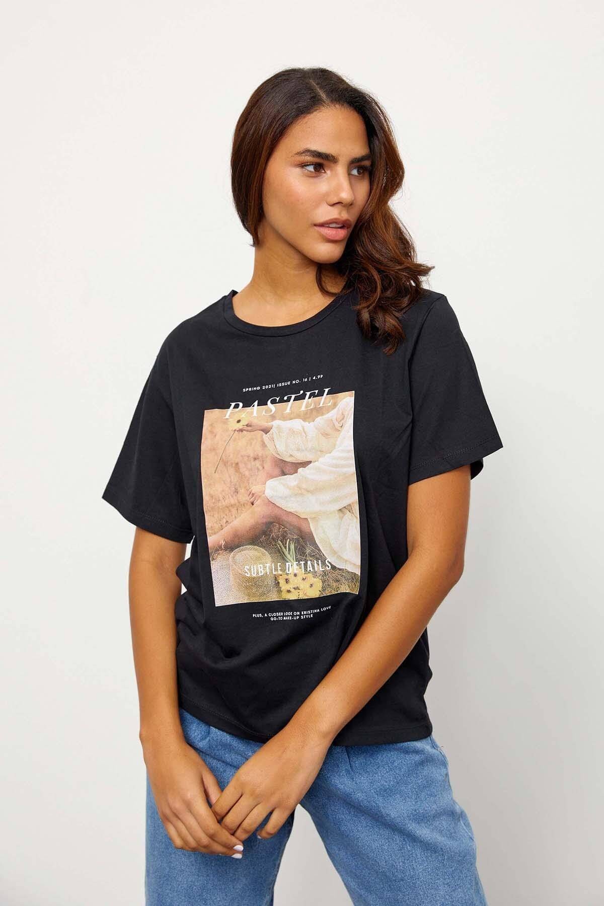 Siyah Kısa Kol Baskılı T-ShirtST060S71243006