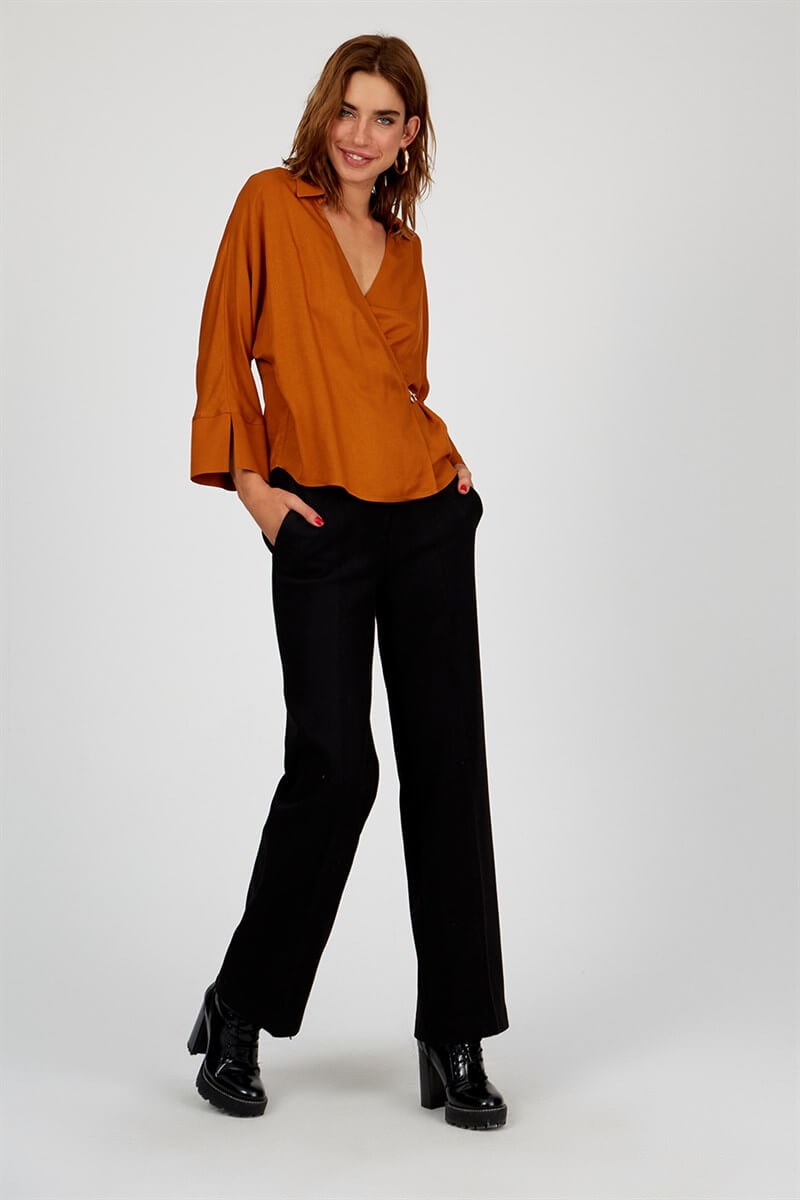 Siyah Normal Bel Geniş Paça PantolonST040W200071