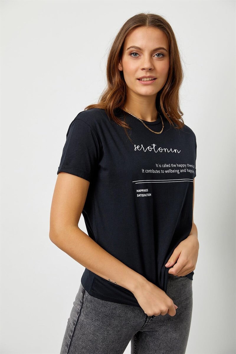 Siyah Slogan Baskılı T-ShirtST060S71190008