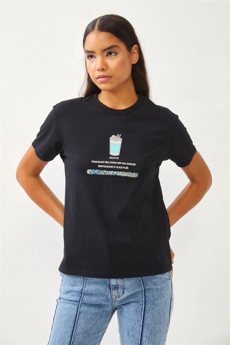 Siyah Slogan Baskılı T-ShirtST060S71278001