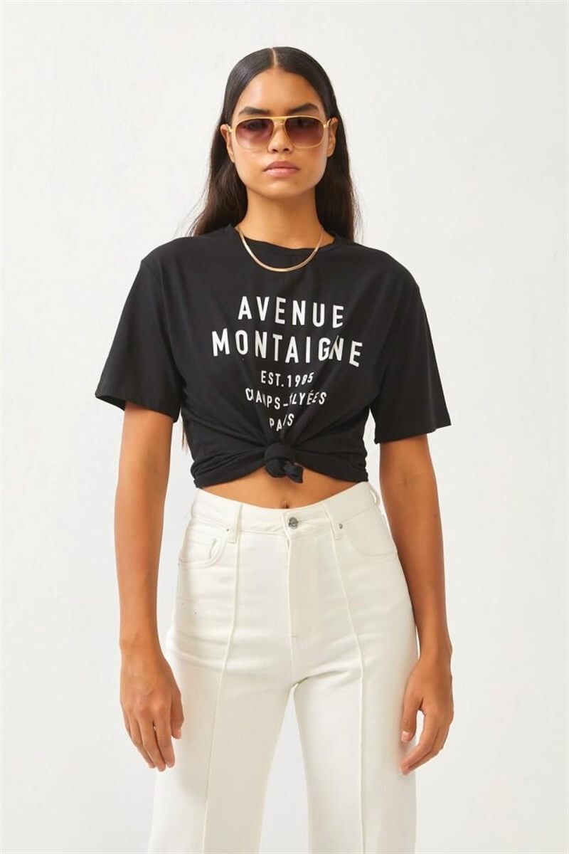 Siyah Slogan Baskılı T-ShirtST060S71276001
