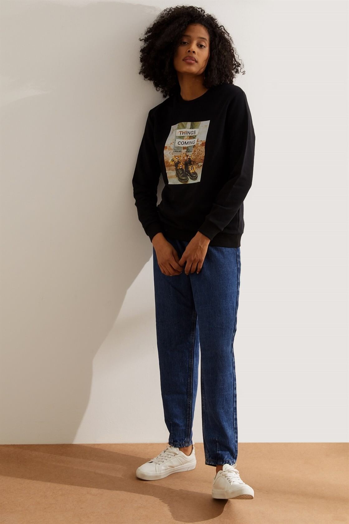 Siyah Smile Uzun Kol SweatshirtST060W7207201
