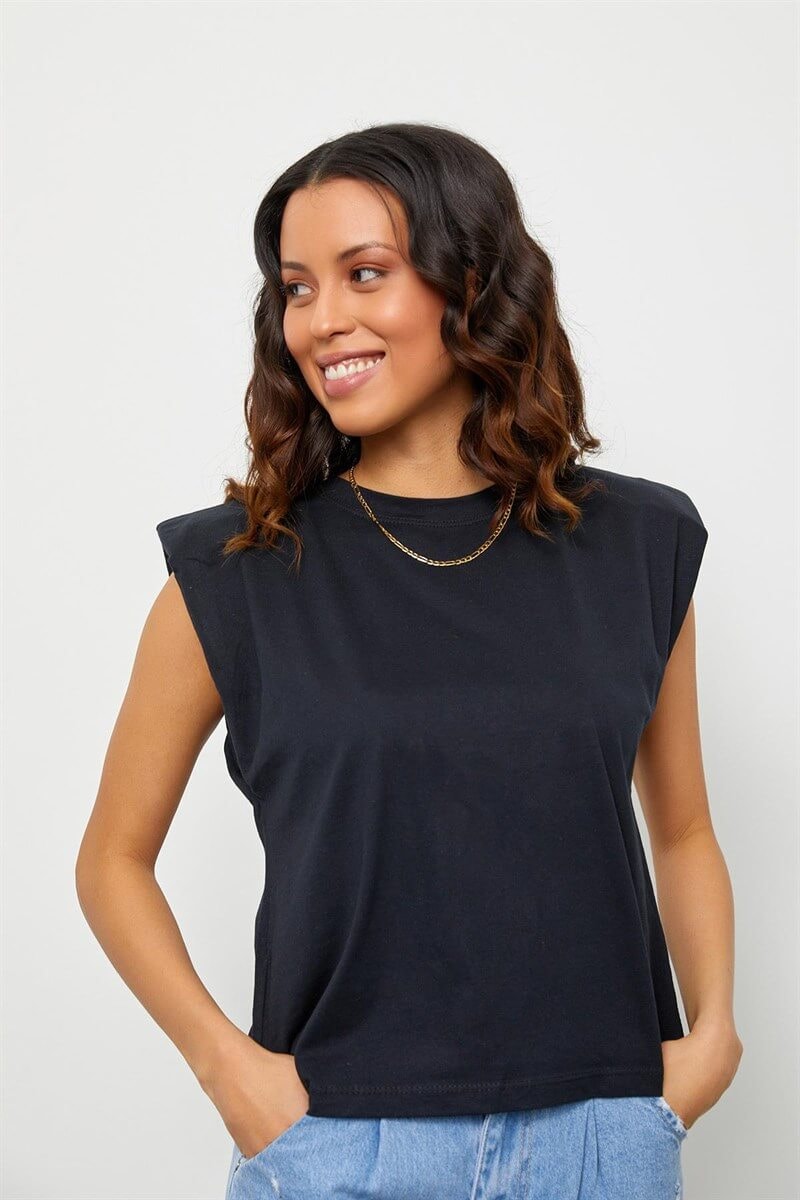 Siyah Vatkalı Pamuk T-ShirtST060S71190017