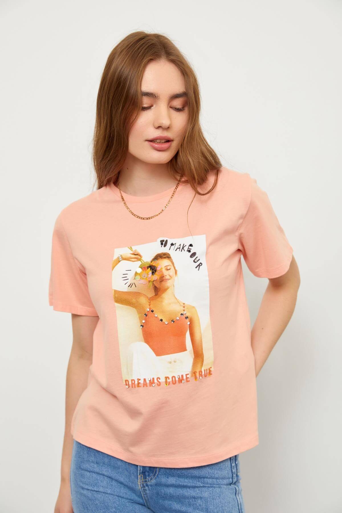 Somon Kısa Kol Baskılı T-Shirt