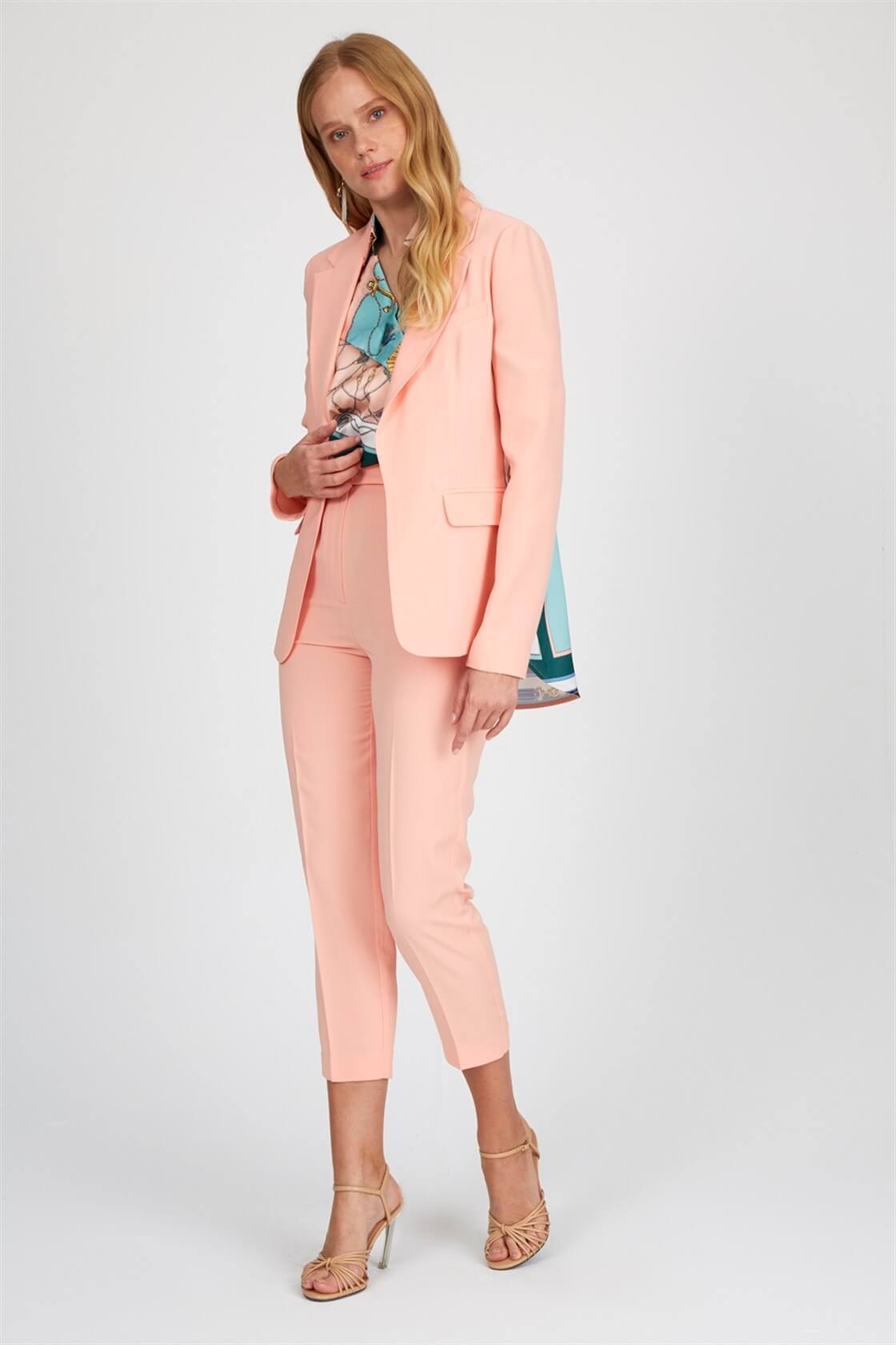 Salmon  Shirt Collar Hidden Pat Long Sleeve Printed And Sequin Tunic