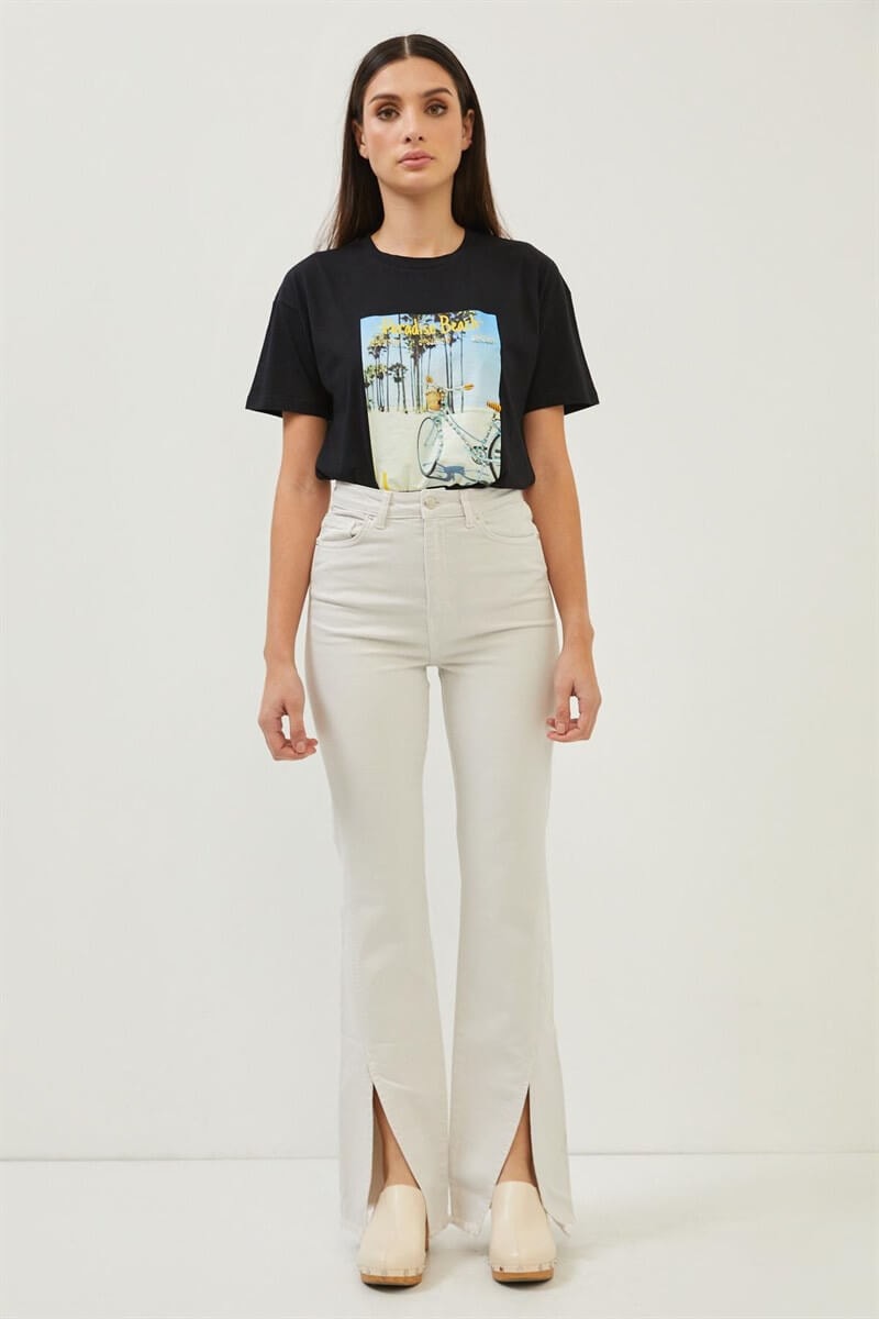 Taş Paçaları Yırtmaç Detaylı Yüksek Bel Wide Leg JeanST070S31744002