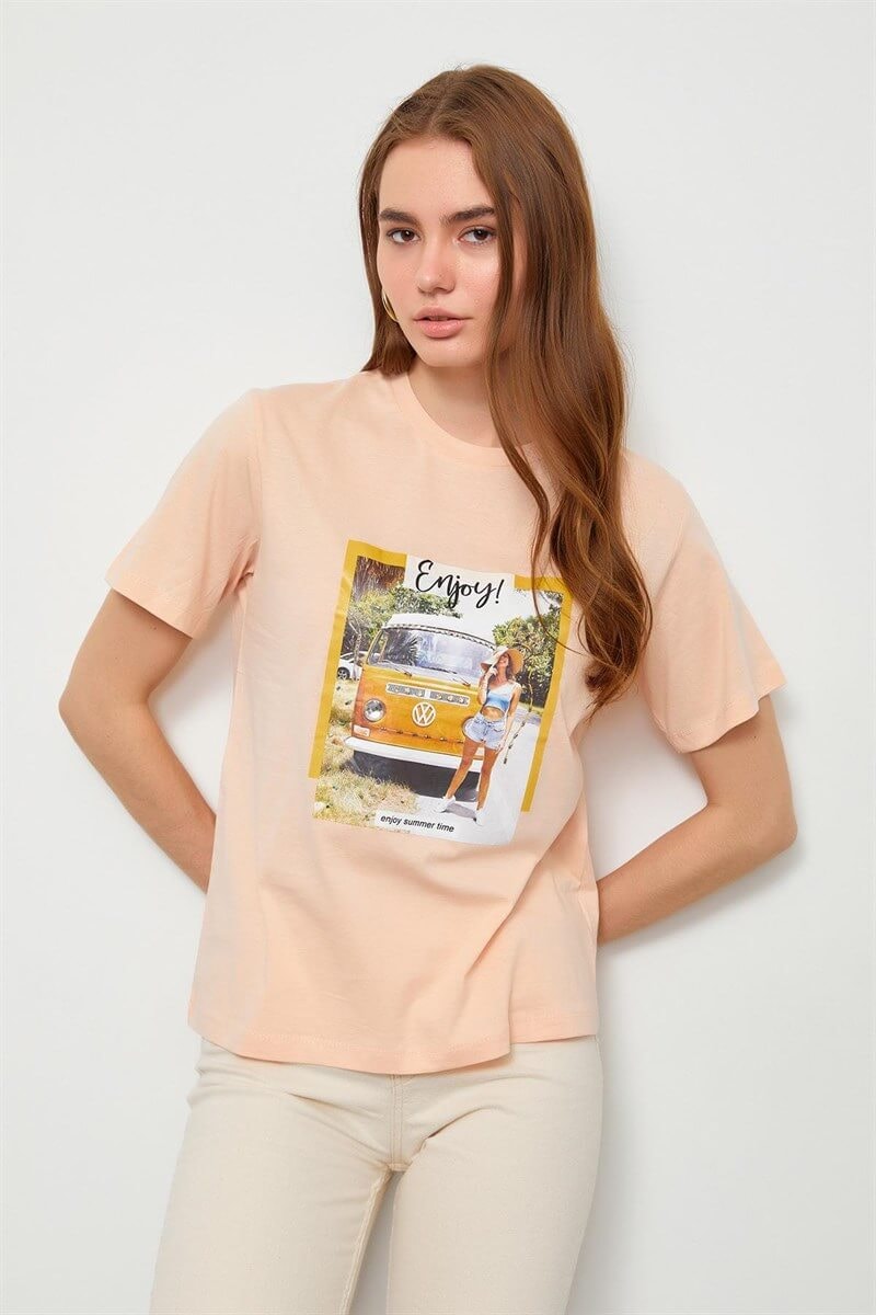 Yavru Ağzı Baskılı Kısa Kol T-Shirt