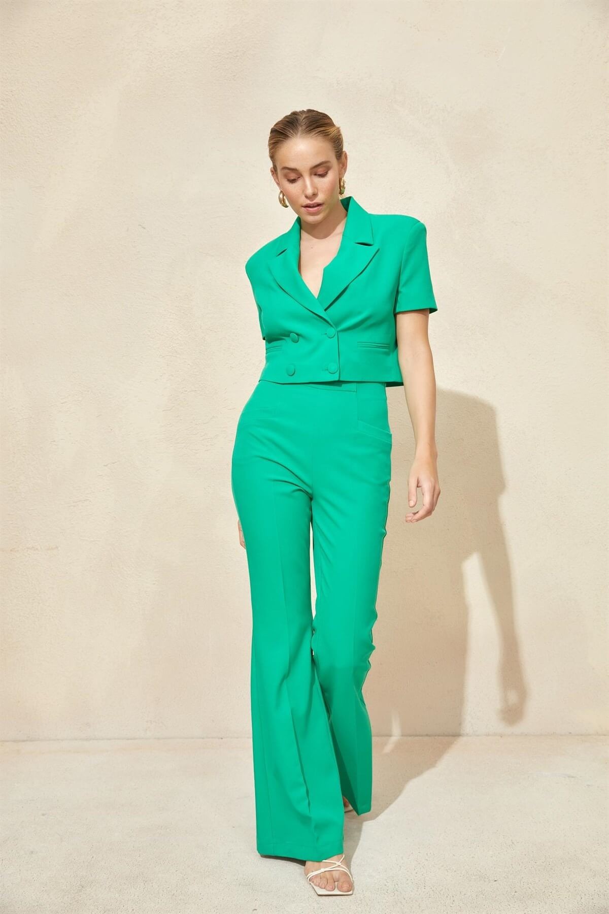 Yeşil Crop Ceket Yüksek Bel Pantolon TakımST060S90298002