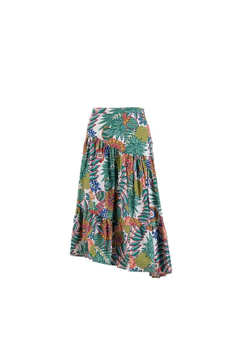 Yeşil Floral Desen Katlı Midi EtekST070S50244001