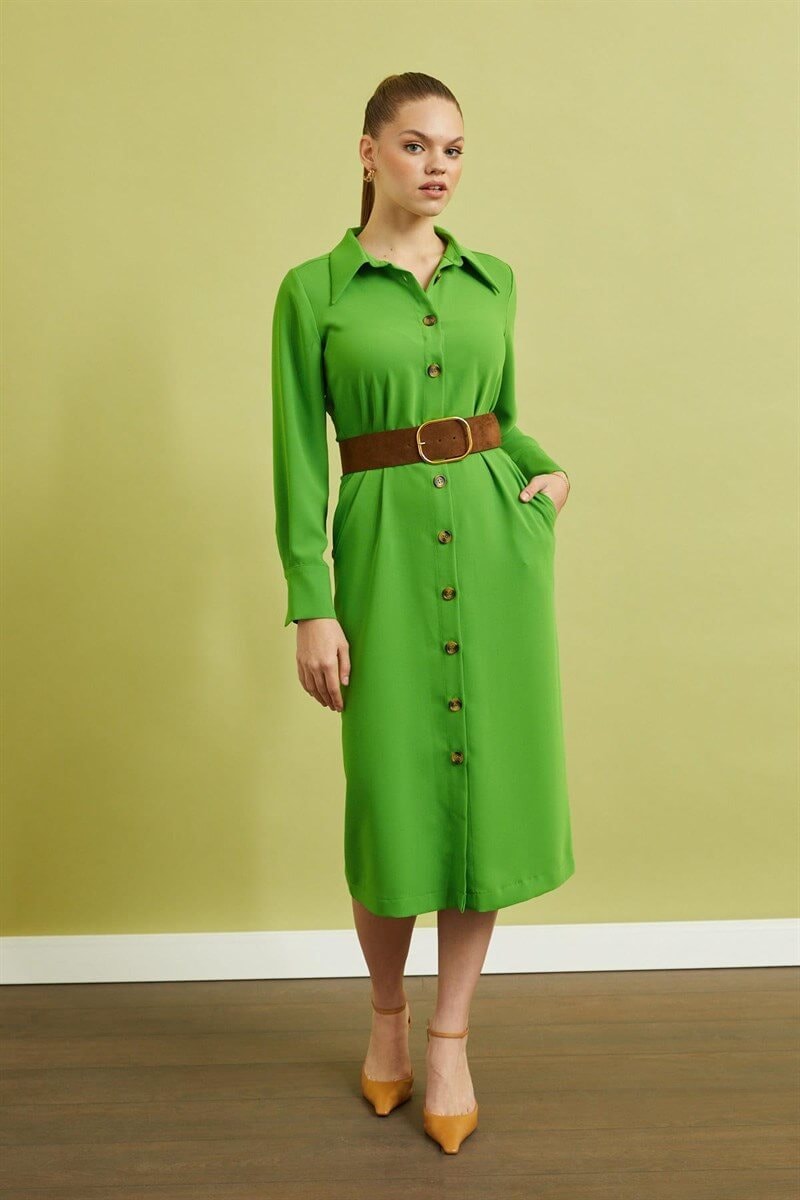 Yeşil Kemerli Midi ElbiseST060S40138001