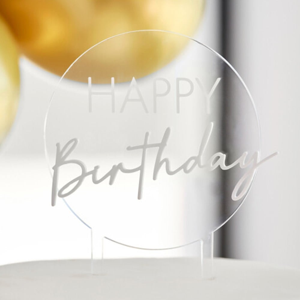 Ginger RayGinger Ray - Cake Topper - Happy Birthday Double Layered Acrylic - Clear & White - Happy Birthday AkCN-122