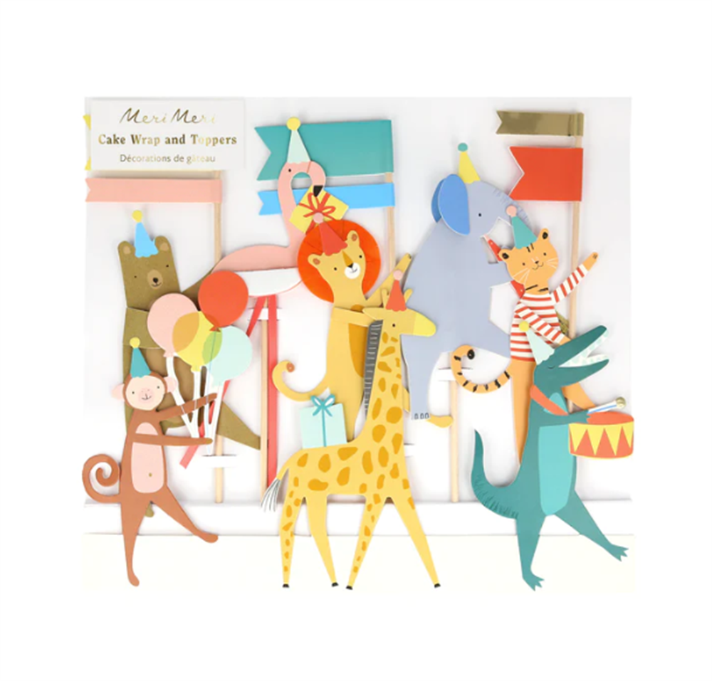 Meri Meri - Animal Parade Cake Wrap & Toppers - Hayvanlar Geçit Töreni Pasta Kenar Dekoru ve Süsleri Gizden Gelenler
